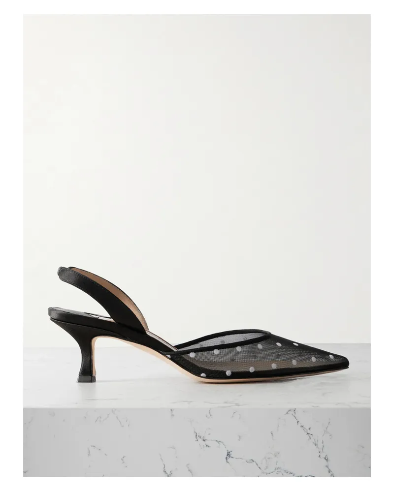 Manolo Blahnik Carolyne 50 Slingback-pumps Aus Mesh Und Satin Mit Flockprint - Schwarz Schwarz