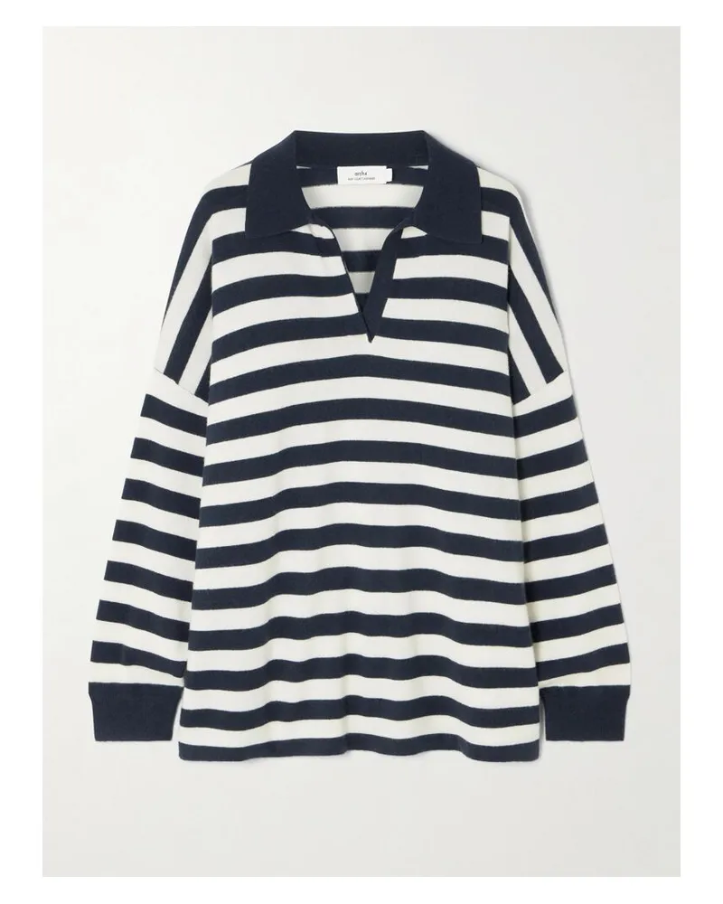 arch4 Victoria Oversized-pullover Aus Gestreiftem Kaschmir Mit Polokragen - Blau Blau