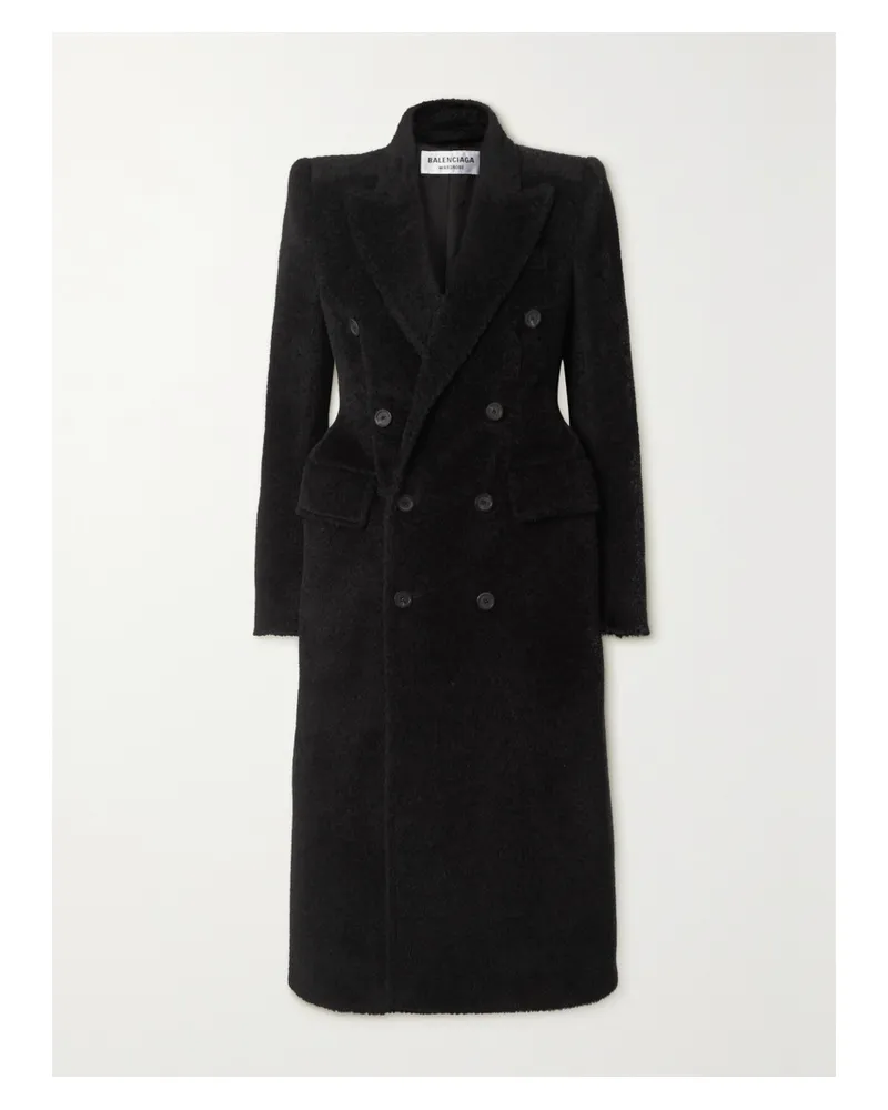 Balenciaga Hourglass Double-breasted Wool-blend Twill Coat - Black Black