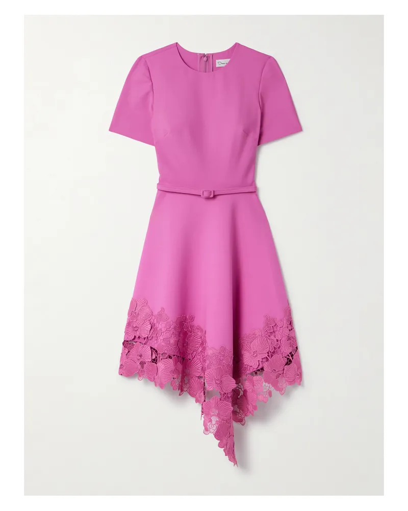 Oscar de la Renta Kleid Aus Einer Wollmischung Mit Asymmetrischem Guipure-spitzenbesatz Und Gürtel - Pink Pink
