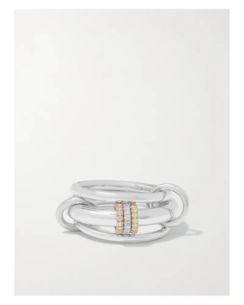 Spinelli Kilcollin Gemini Set Of Three 18-karat White, Yellow And Rose Gold Diamond Rings - Silver Silver