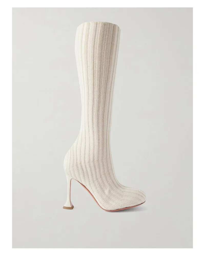 Amina Muaddi Veneda Sock Boots Aus Geripptem Stretch-strick - Neutral Neutral