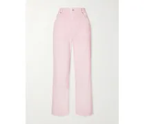 Distressed High-rise Wide-leg Denim Jeans - Pink