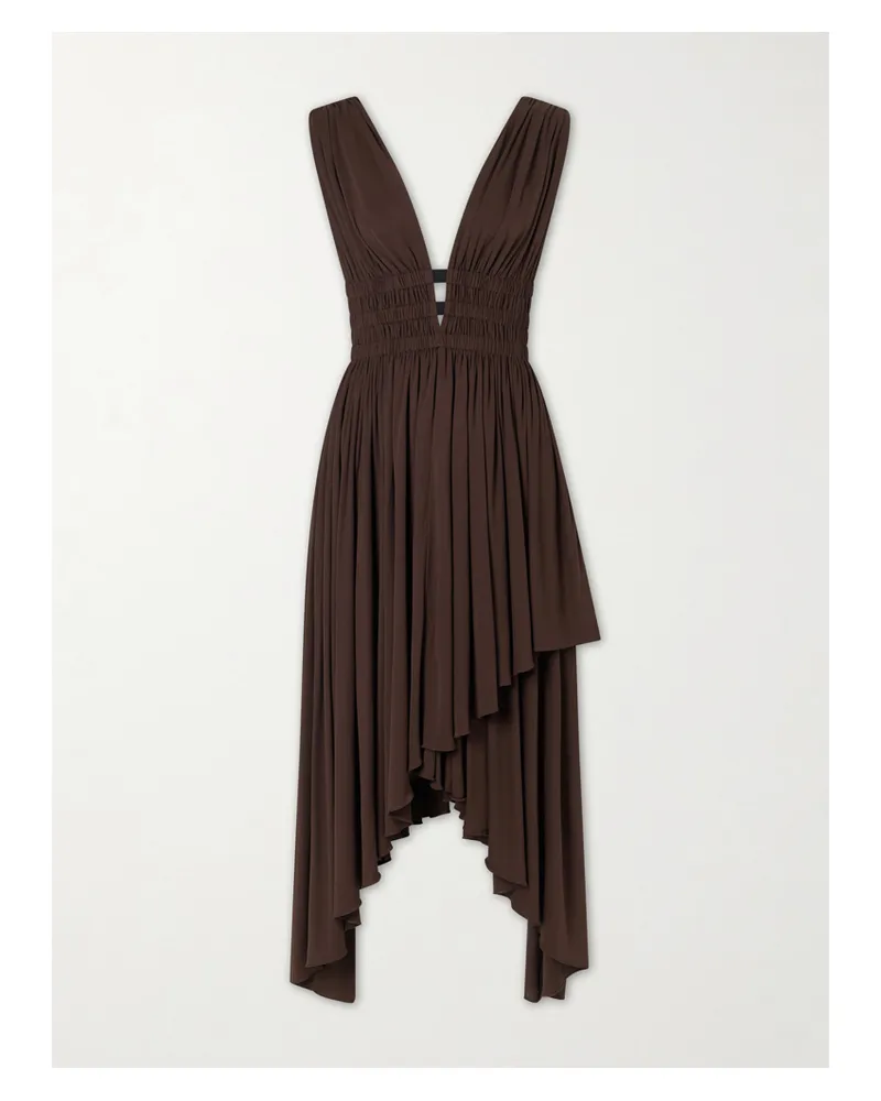 Alaïa Draped Jersey Midi Dress - Brown Brown