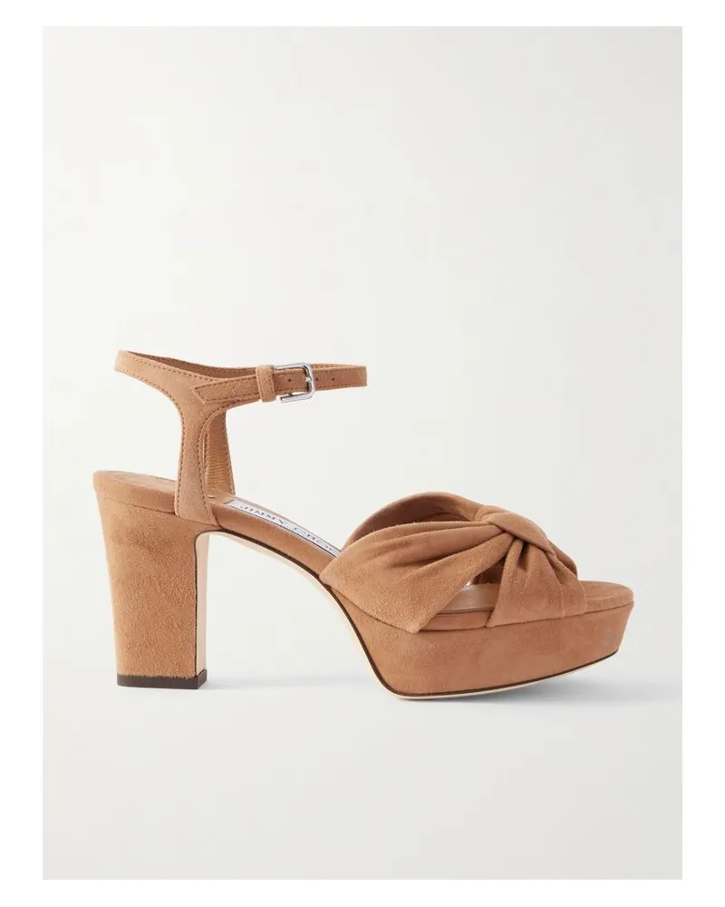 Jimmy Choo Heloise 80 Plateausandalen Aus Veloursleder Mit Knoten - Braun Braun