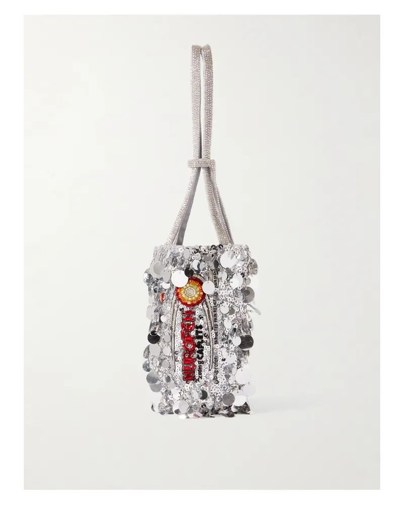 Anya Hindmarch Nurofen Embellished Satin Mini Bag - Silver Silver