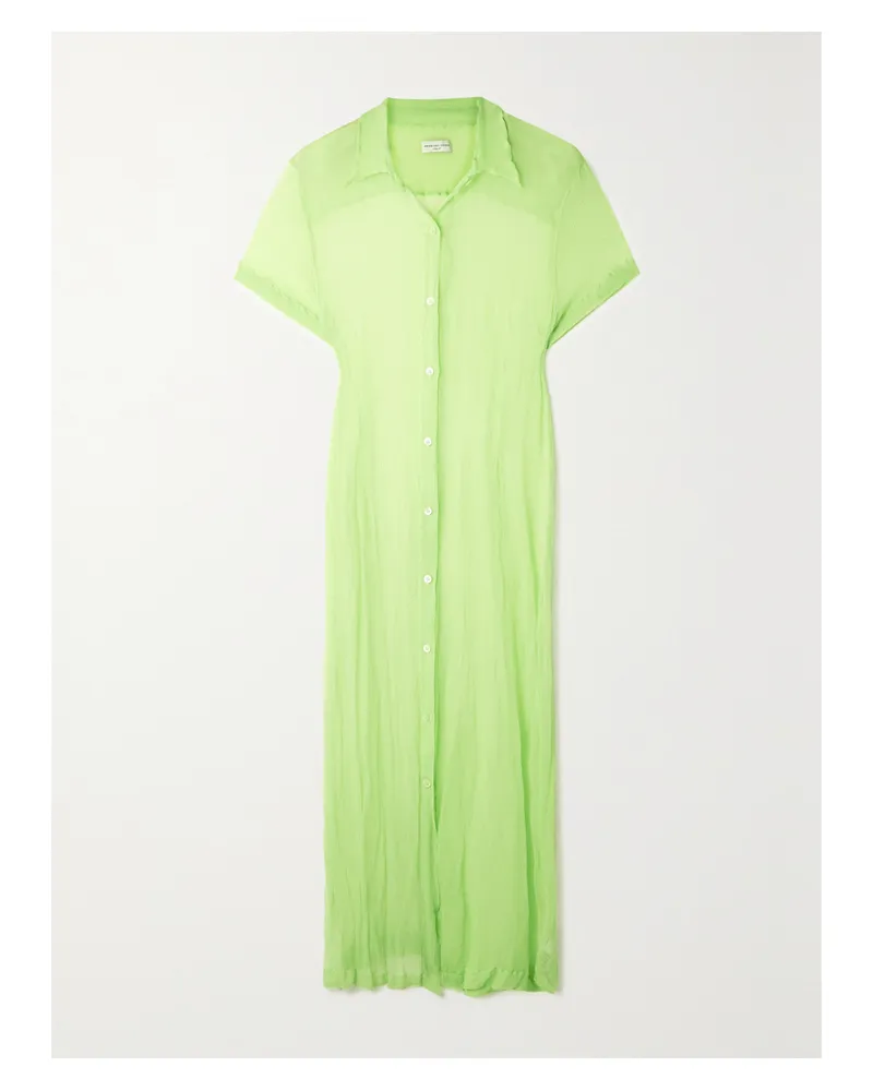 Dries van Noten Midi-hemdblusenkleid Aus Seidenchiffon In Knitteroptik - Grün Grün