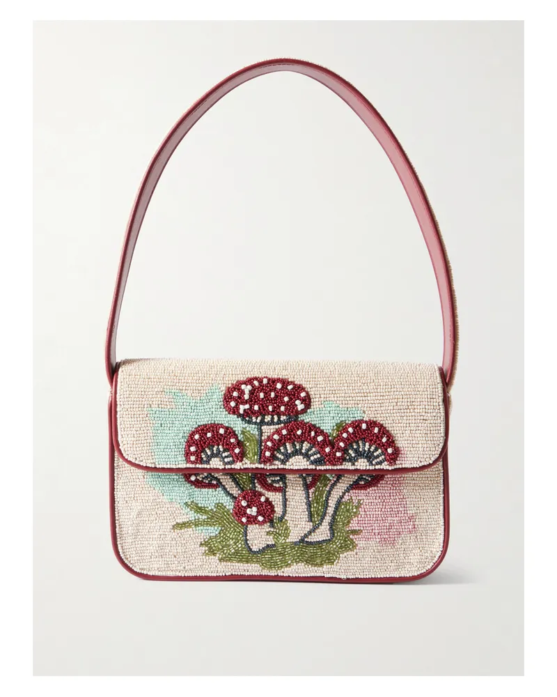 STAUD Tommy Bead-embellished Satin Shoulder Bag - Off-white Off-white