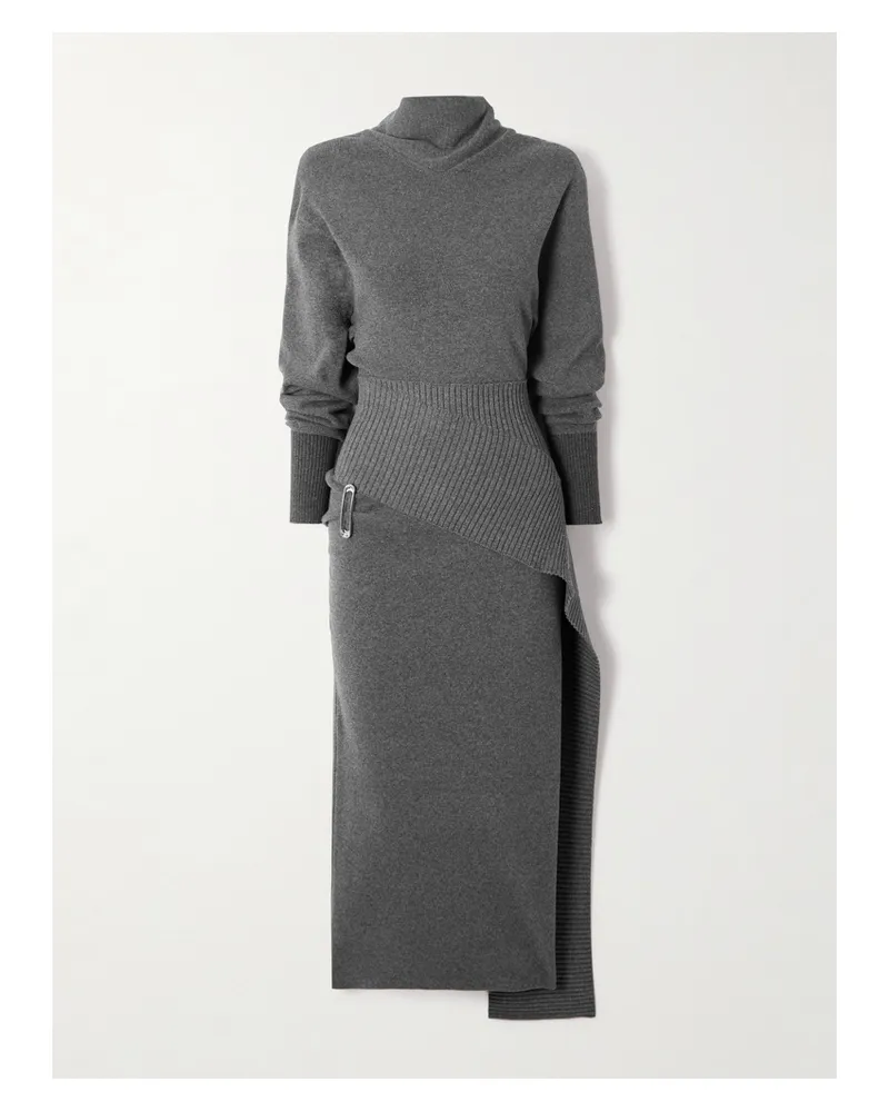 Lanvin Midikleid Aus Einer Wollmischung Mit Raffungen, Stehkragen Und Verzierung - Grau Grau