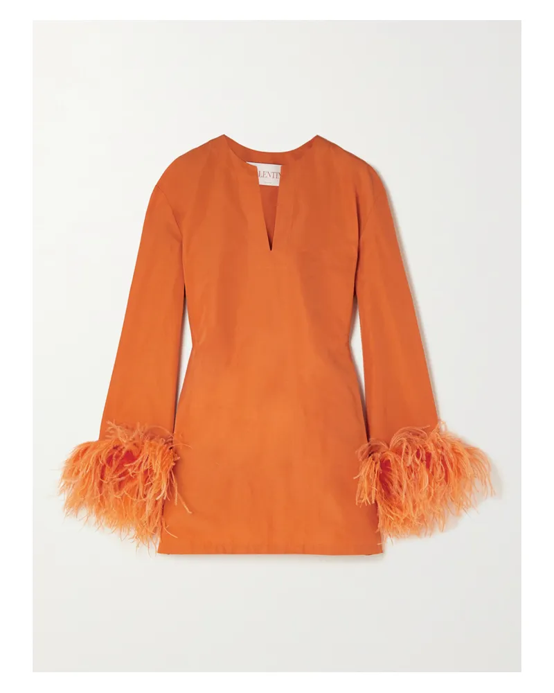 Valentino Garavani Minikleid Aus Einer Baumwollmischung Mit Federn - Orange Orange
