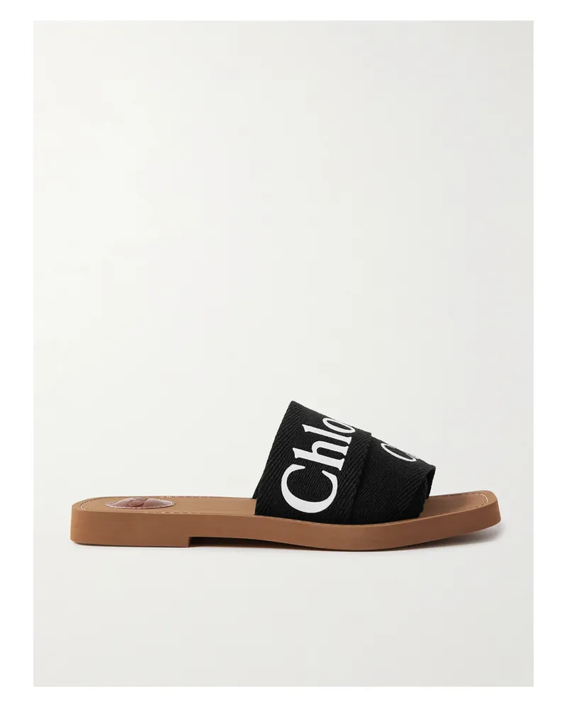 Chloé Woody Logo-print Canvas Slides - Black Black