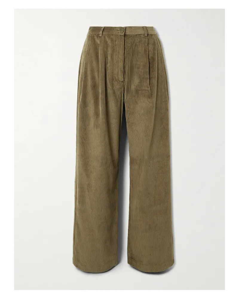 FRANKIE Shop Norstrand Pleated Cotton-corduroy Straight-leg Pants - Green Green