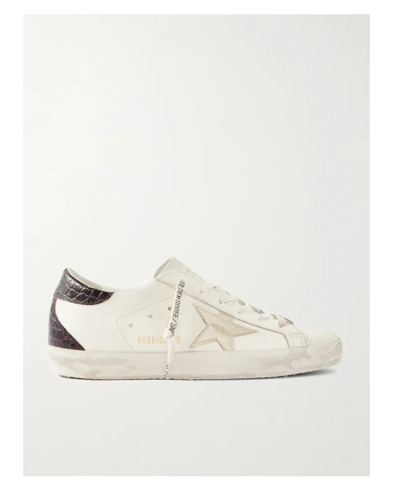 Golden Goose Super-star Sneakers Aus Leder Mit Krokodileffekt Und Distressed-details In Metallic-optik - Weiß Weiß