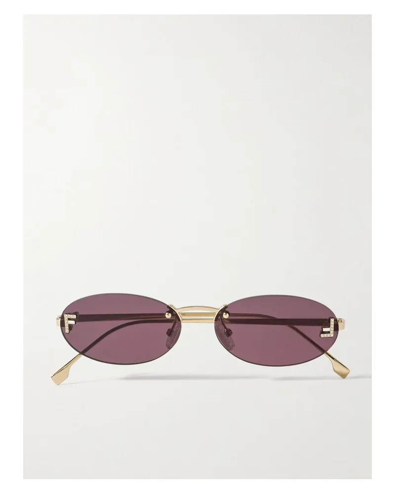 Fendi Rahmenlose, Ovale Sonnenbrille Mit Goldfarbenen Details Und Kristallen Gold