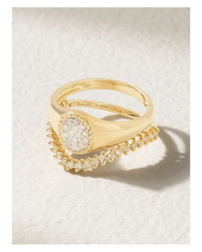 Yvonne Léon Mini Chevalière + Alliance Set Aus Zwei Ringen Aus 9 Karat Gold Mit Diamanten Gold
