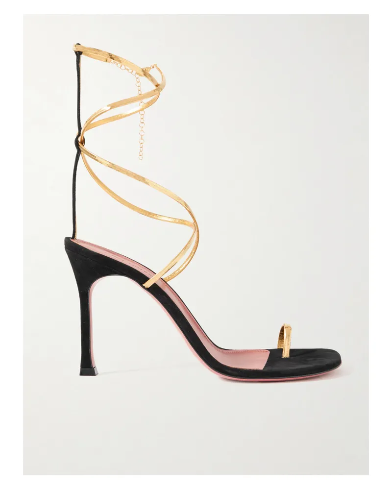 Amina Muaddi Henson Sandalen Aus Veloursleder Und Metallic-leder Mit Verzierung - Schwarz Schwarz