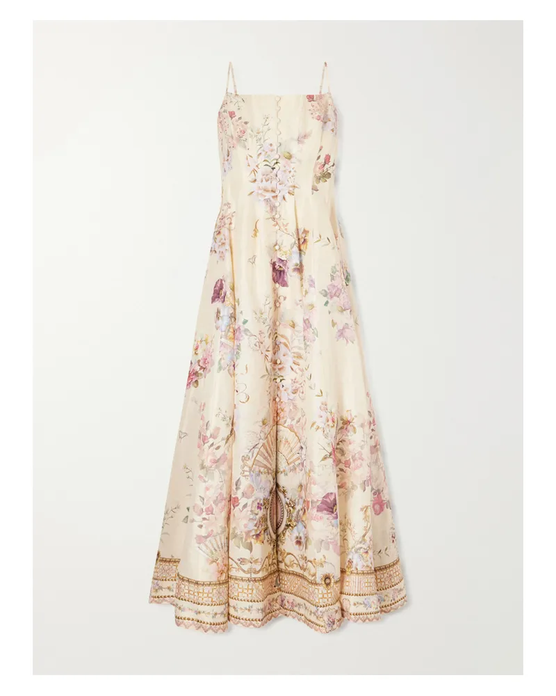 Camilla Crystal-embellished Printed Linen And Silk-blend Midi Dress - Neutrals Neutrals