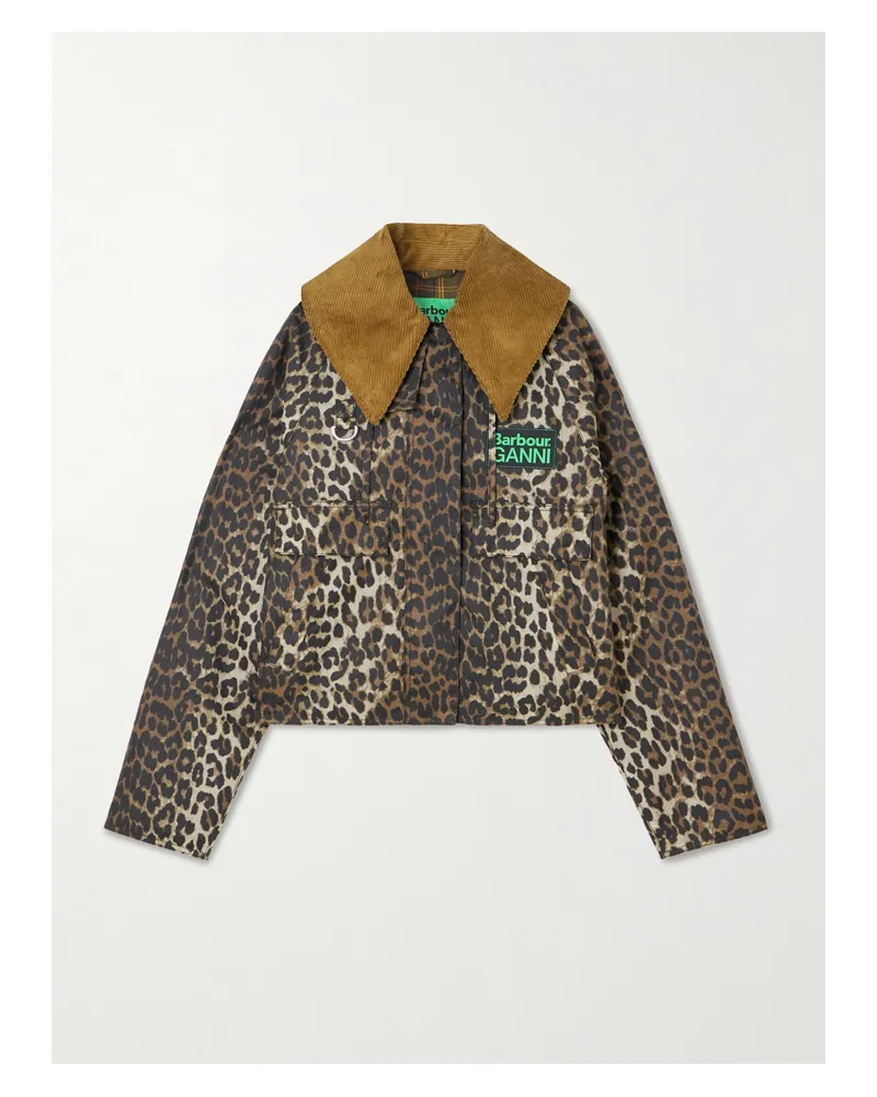 Barbour Ganni Kapuzenjacke Aus Gewachster Baumwolle Mit Gepardenprint - Braun Braun