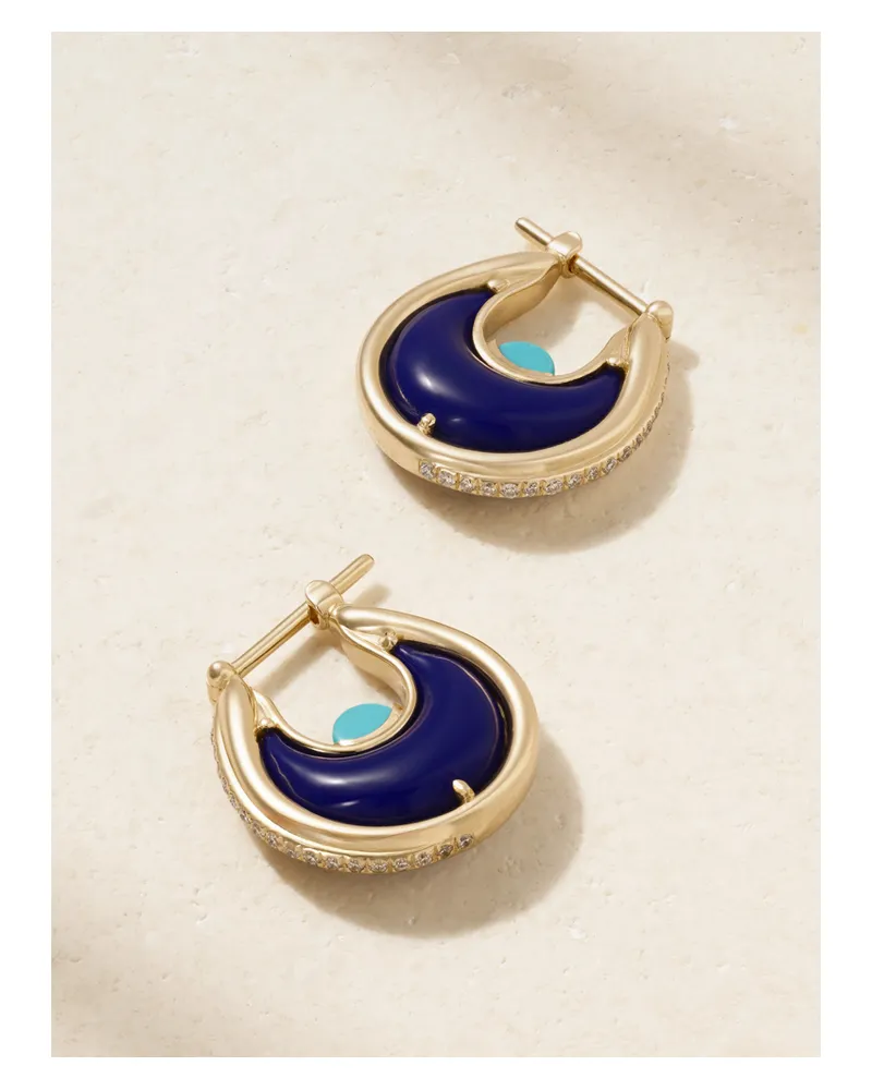 L’Atelier Nawbar Diana Small 18-karat Gold Multi-stone Hoop Earrings - Blue Blue