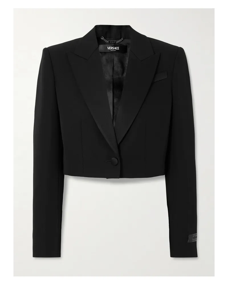 Versace Verkürzter Blazer Aus Grain De Poudre Aus Wolle Mit Satinbesätzen - Schwarz Schwarz