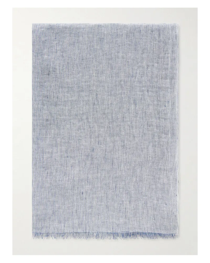 Brunello Cucinelli Fringed Linen Scarf - Blue Blue