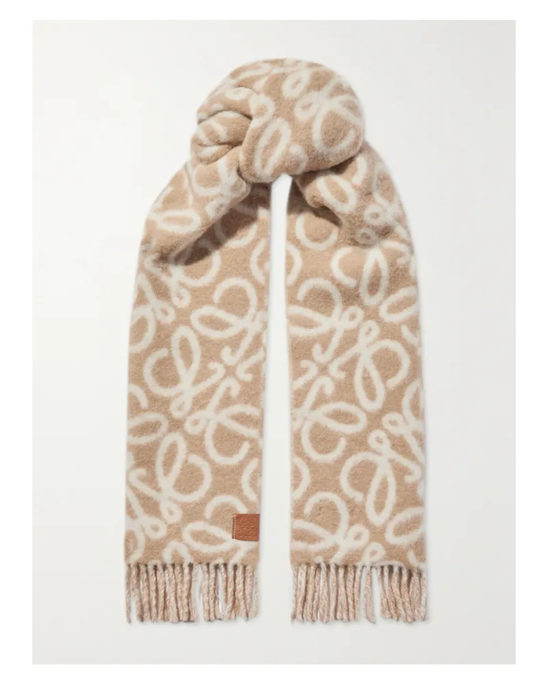 Loewe Fringed Jacquard-knit Scarf - Neutrals Neutrals