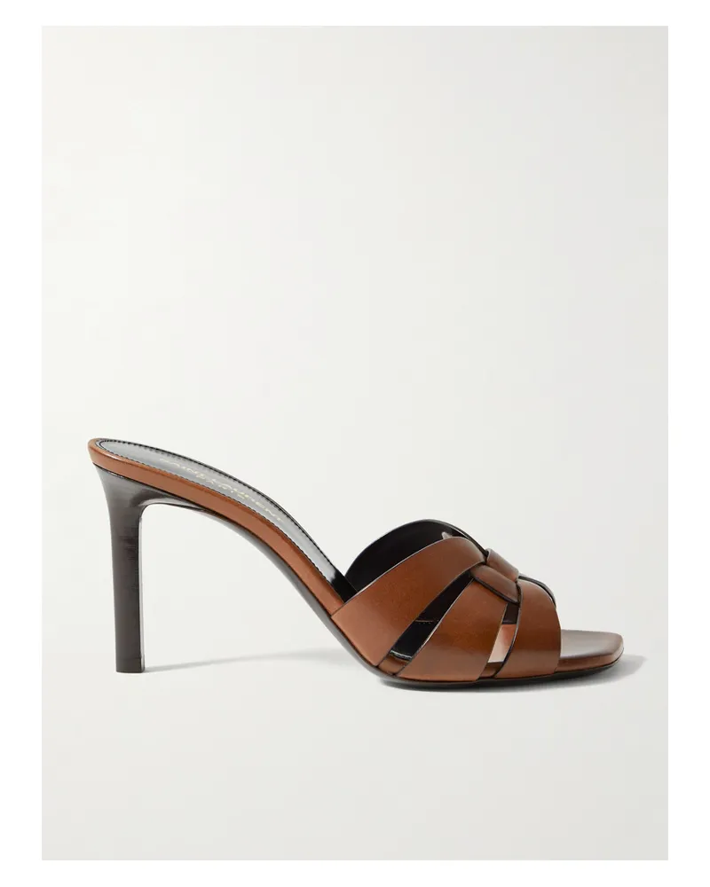 Saint Laurent Tribute Woven Leather Mules - Brown Brown
