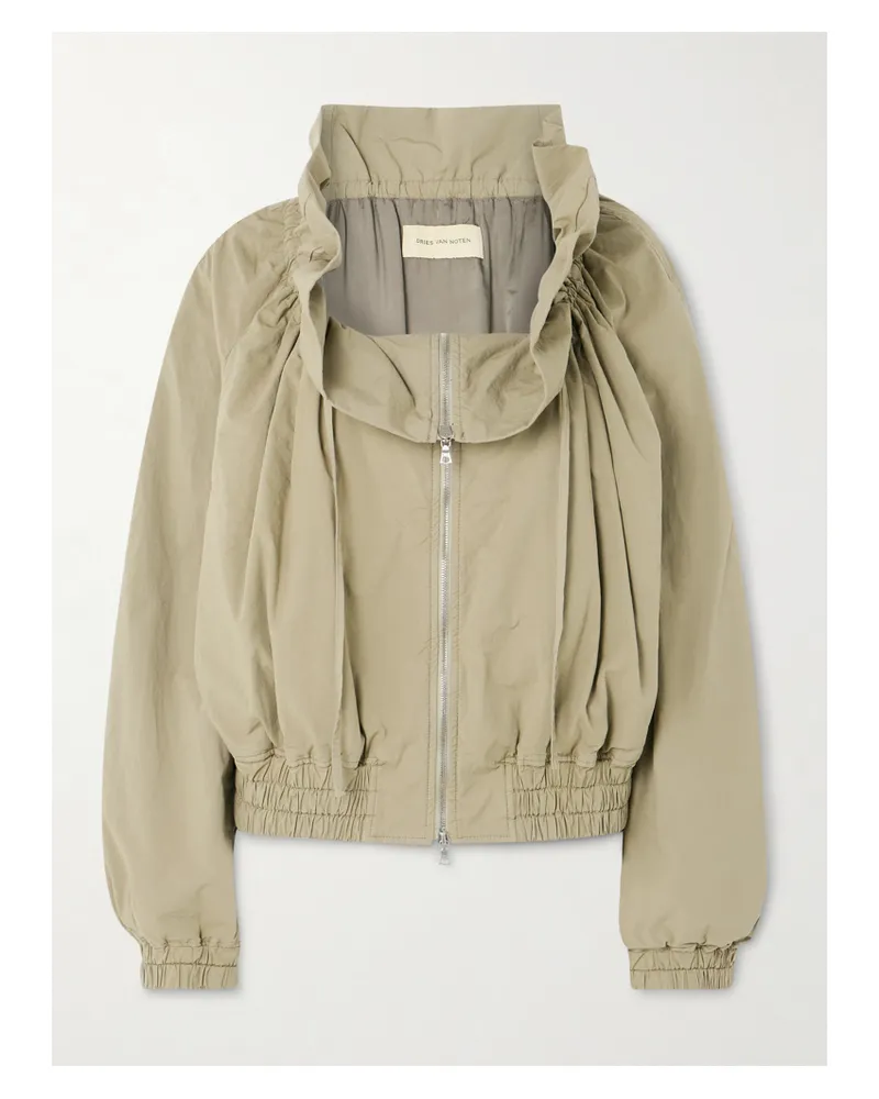 Dries van Noten Ruffled Gathered Cotton-blend Jacket - Neutrals Neutrals