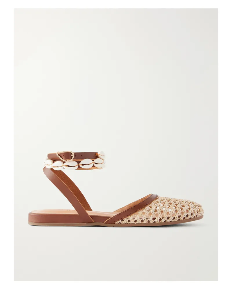 Ancient Greek Sandals Filothea Embellished Leather-trimmed Crocheted Sandals - Neutrals Neutrals