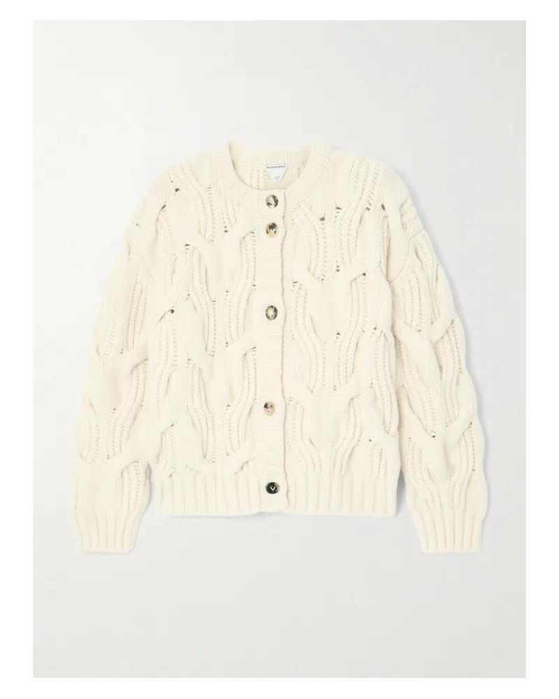 Bottega Veneta Cropped Cable-knit Wool Cardigan - Cream Cream