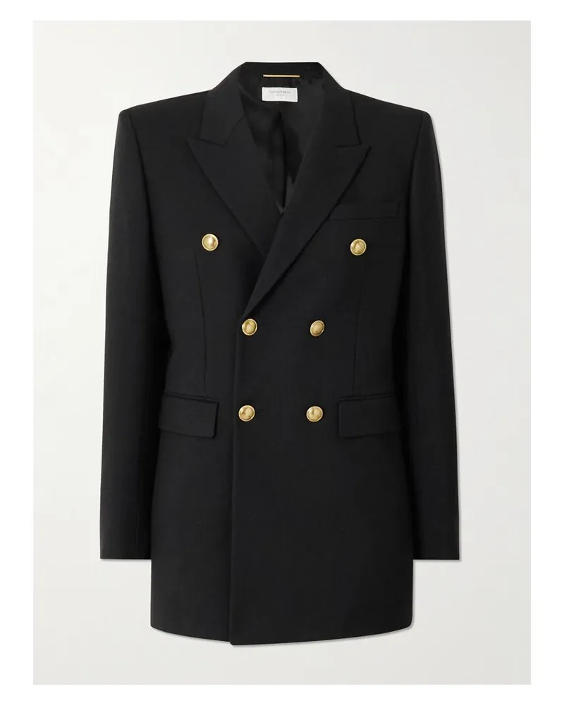 Saint Laurent Doppelreihiger Blazer Aus Wollgabardine - Schwarz Schwarz