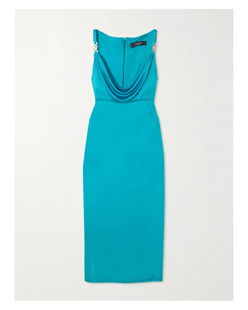 Versace Kleid Aus Metallic-jersey Mit Verzierungen - Blau Blau
