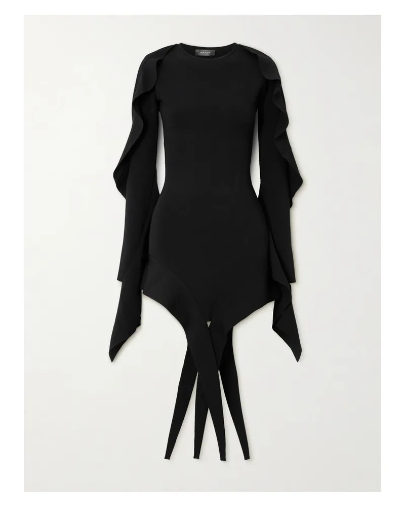 Thierry Mugler Asymmetrisches Minikleid Aus Stretch-strick - Schwarz Schwarz