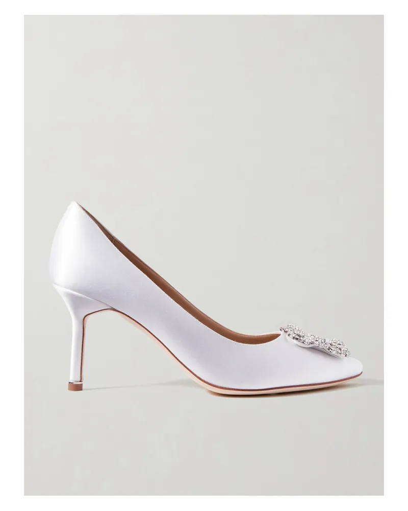 Manolo Blahnik Hangisi 70 Crystal-embellished Satin Pumps - White White