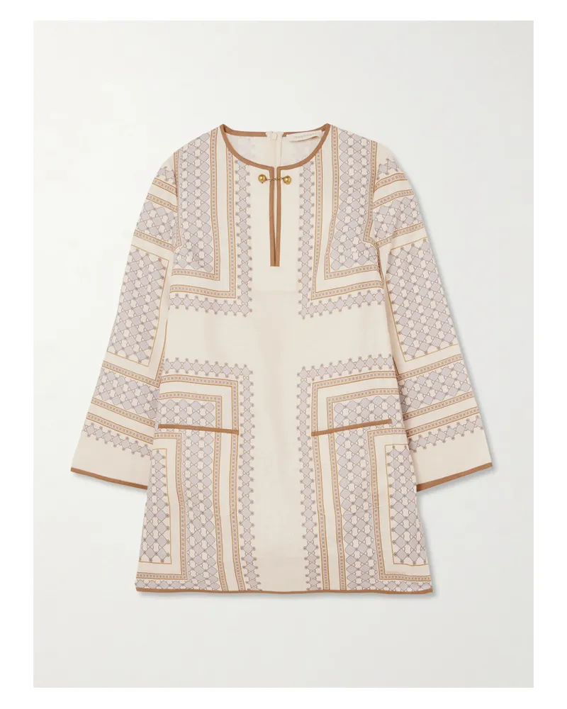 Zimmermann Printed Linen Mini Dress - Neutrals Neutrals