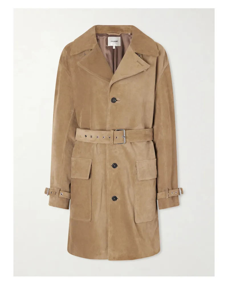 Frame Denim Belted Suede Trench Coat - Brown Brown
