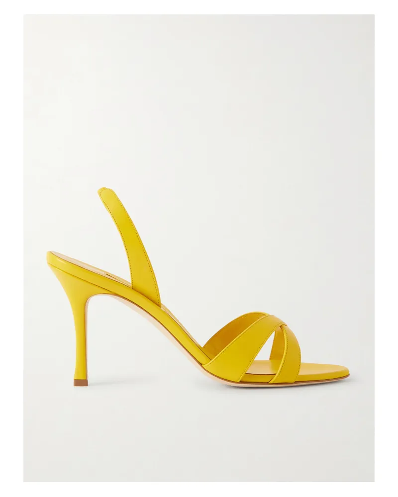 Manolo Blahnik Callasli 90 Leather Slingback Sandals - Yellow Yellow