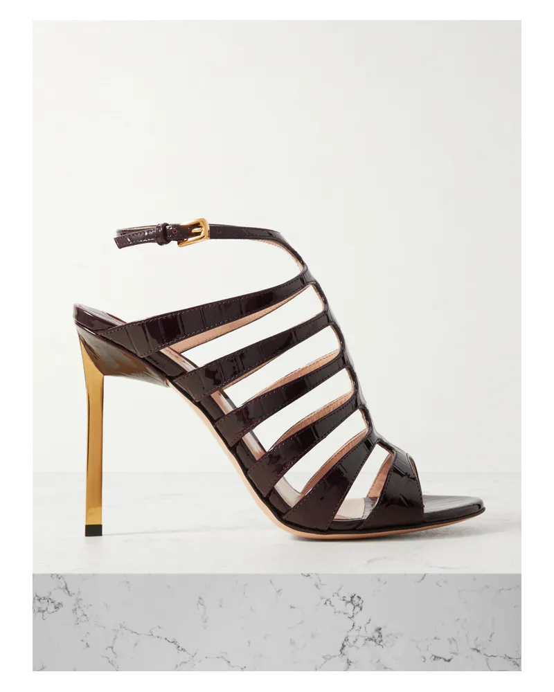 Tom Ford Carine Sandalen Aus Lackleder Mit Krokodileffekt - Burgunder Burgunder