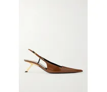 Lee Glossed-leather Sandals - Brown