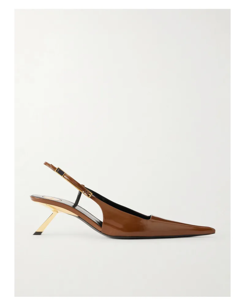 Saint Laurent Lee Glossed-leather Sandals - Brown Brown