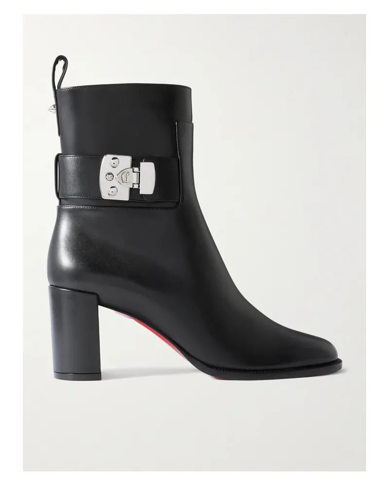 Christian Louboutin Booty Lock 70 Embellished Leather Ankle Boots - Black Black