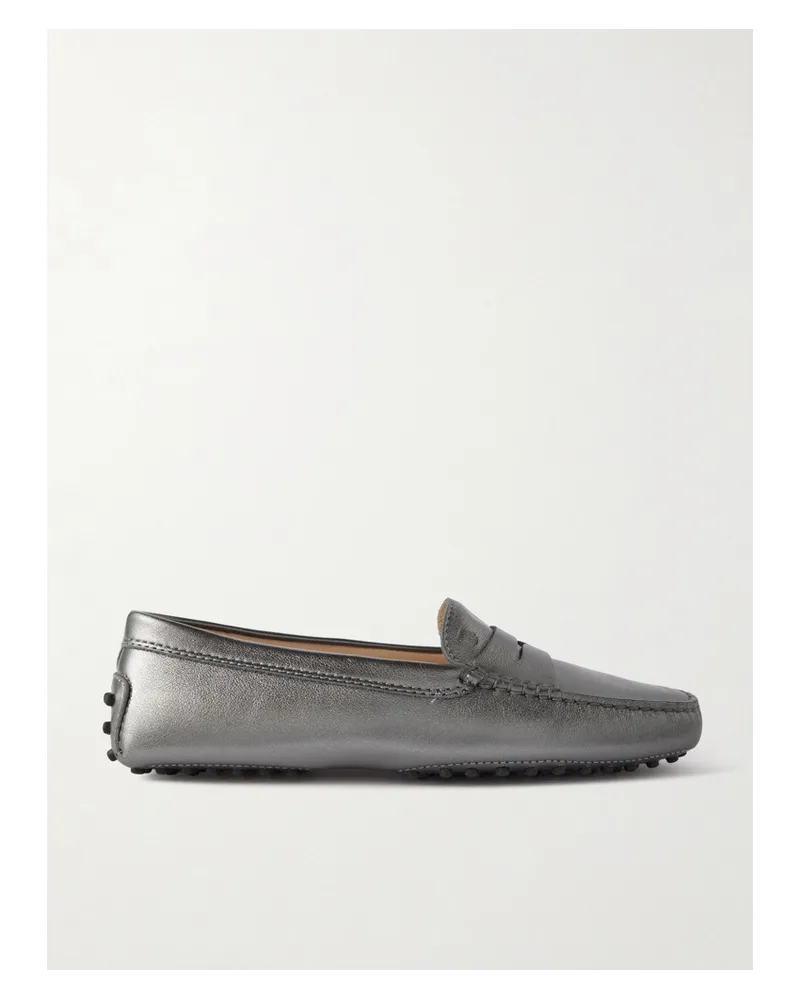 TOD'S Gommino Loafers aus Metallic-leder Silber