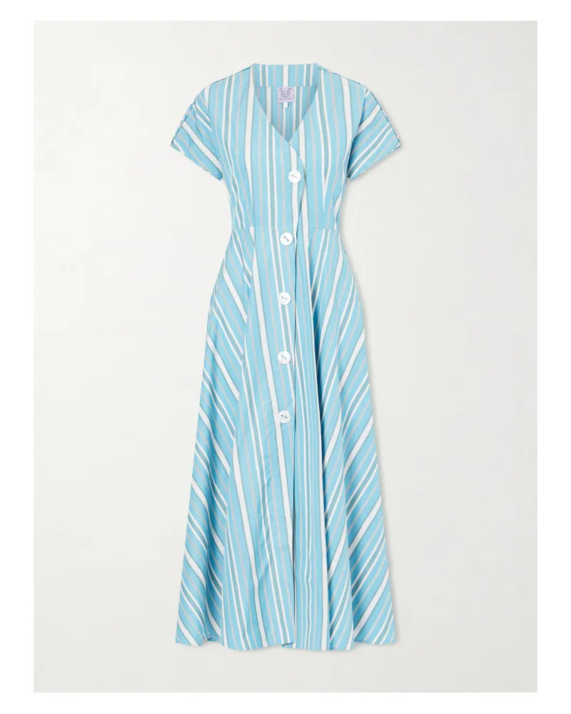 Thierry Colson Cassandra Striped Cotton-poplin Midi Dress - Blue Blue