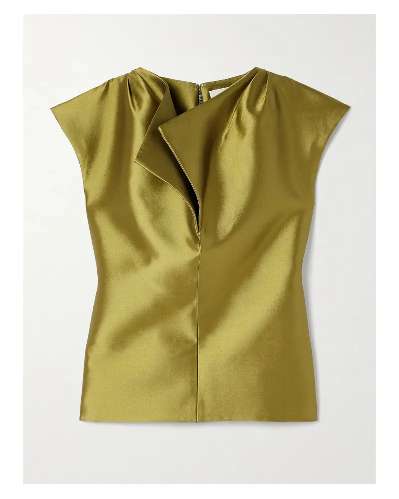 Christopher John Rogers Peel Draped Silk And Wool-blend Satin Top - Green Green