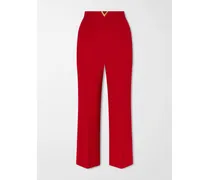 Embellished Wool Straight-leg Pants - Red