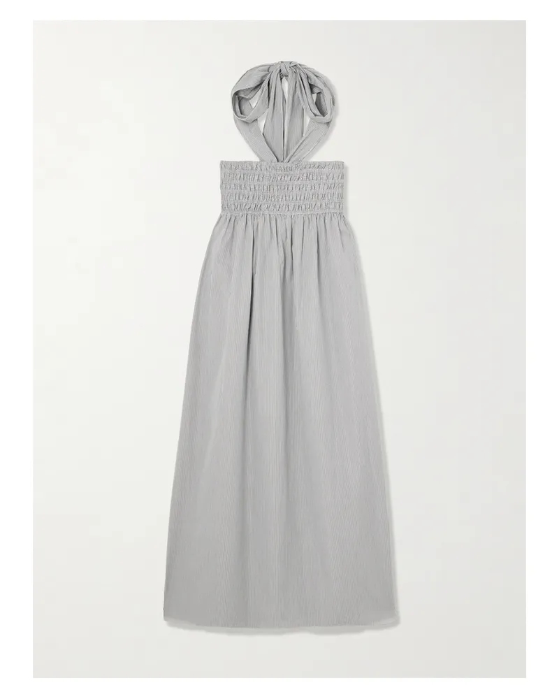 Maria Mcmanus Smocked Pinstriped Poplin Halterneck Midi Dress - Black Black