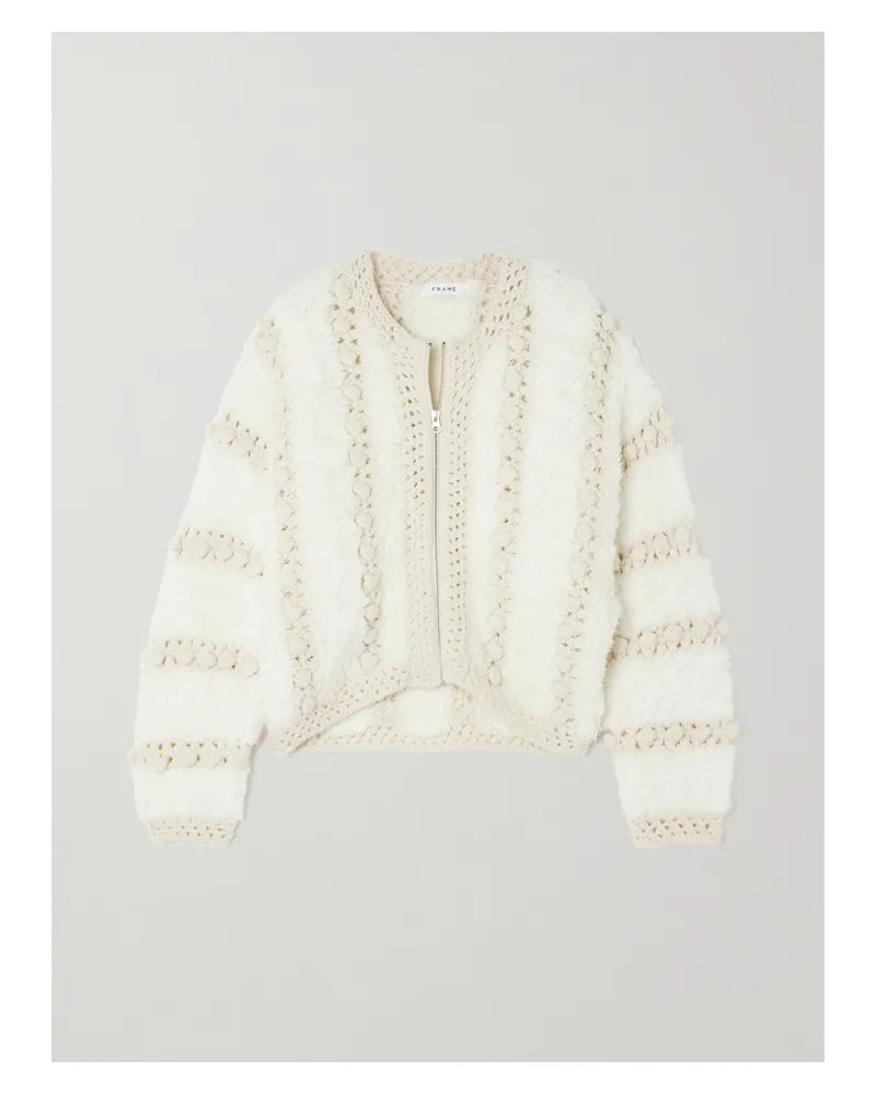 Frame Denim Cardigan Aus Wolle Mit Häkeleinsätzen Und Pompons - Creme Creme