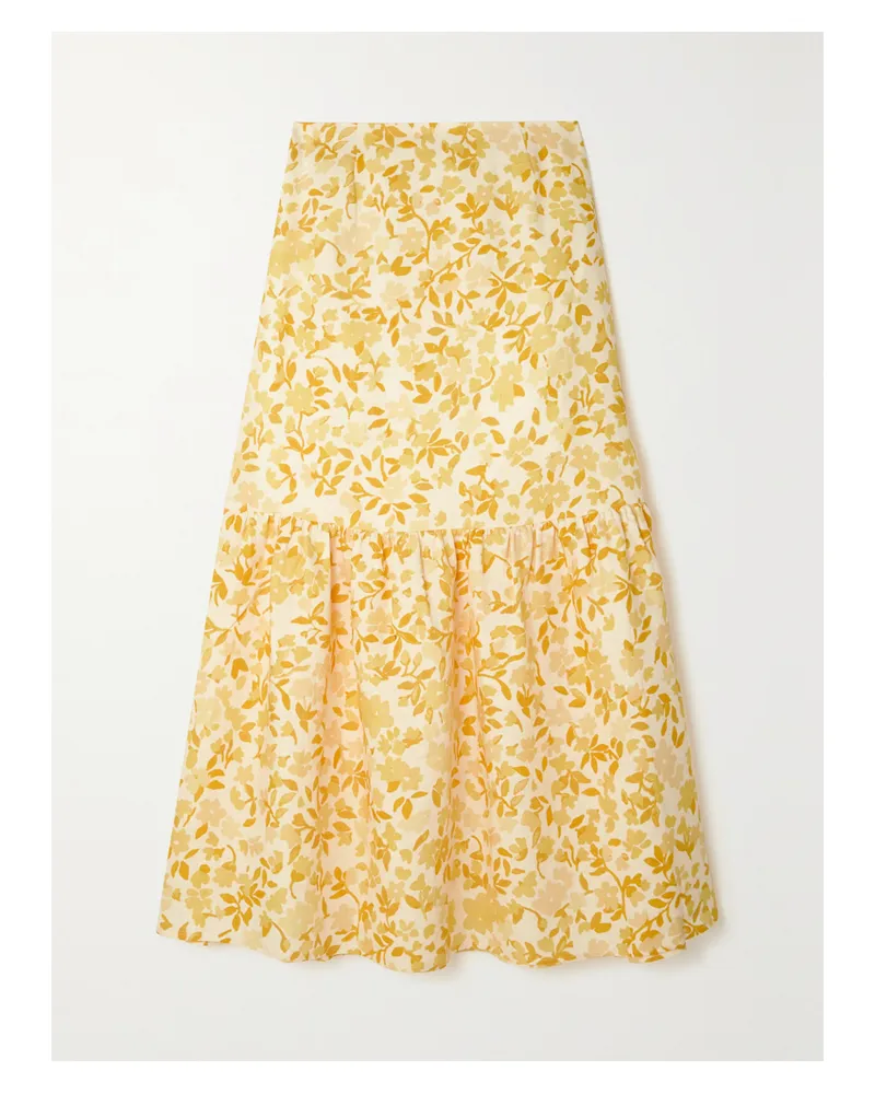 Peony Net Sustain Maxirock Aus Leinen Mit Blumenprint - Gelb Gelb