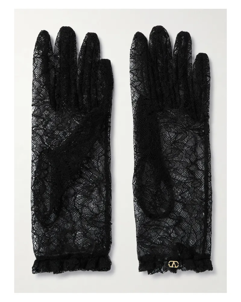 Valentino Garavani Vlogo Spitzenhandschuhe Mit Verzierung - Schwarz Schwarz