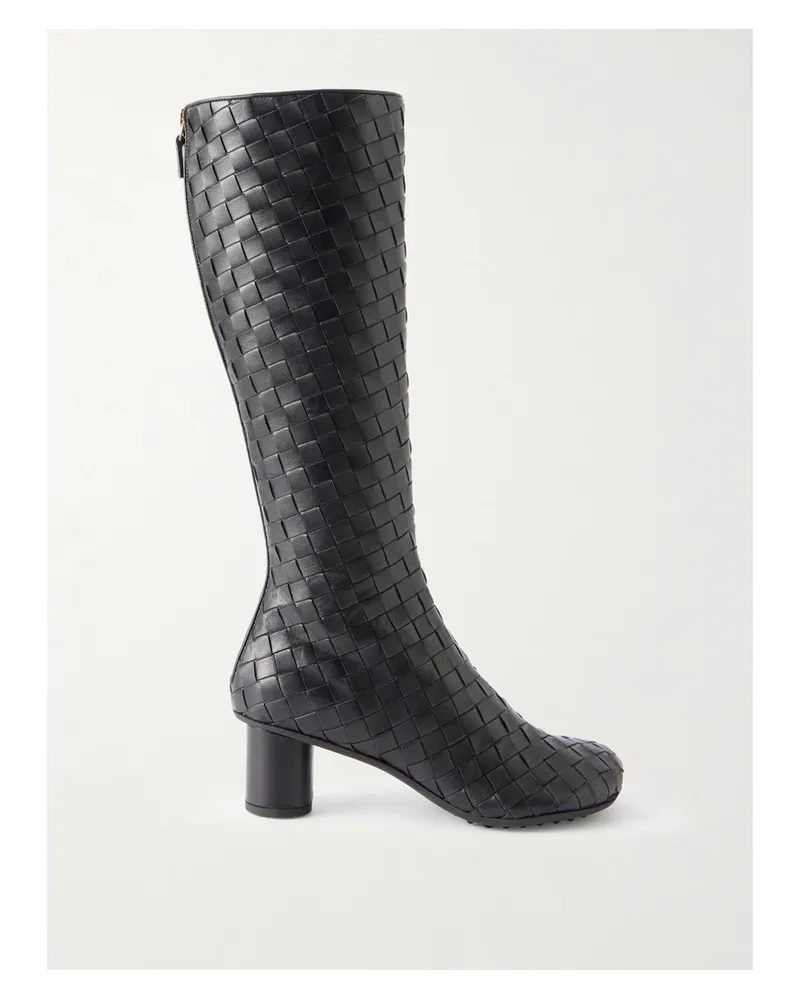 Bottega Veneta Atomic Intrecciato Leather Knee Boots - Black Black